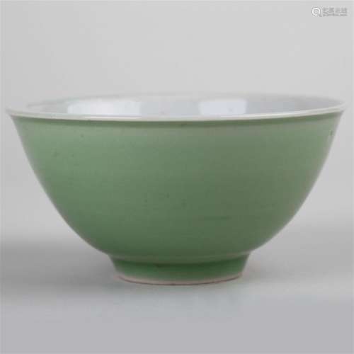 Bean green glazed bowl with mark