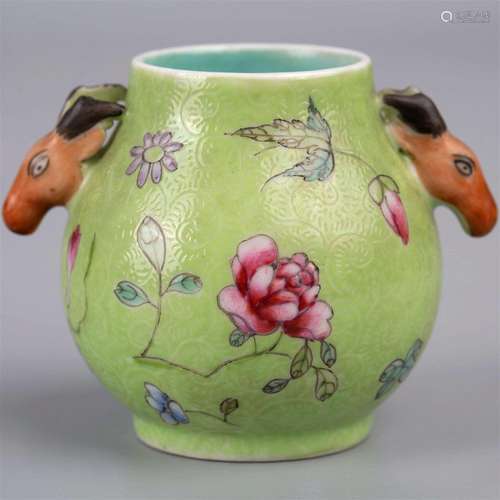 Green-glazed floral ox's head Zun 19th century