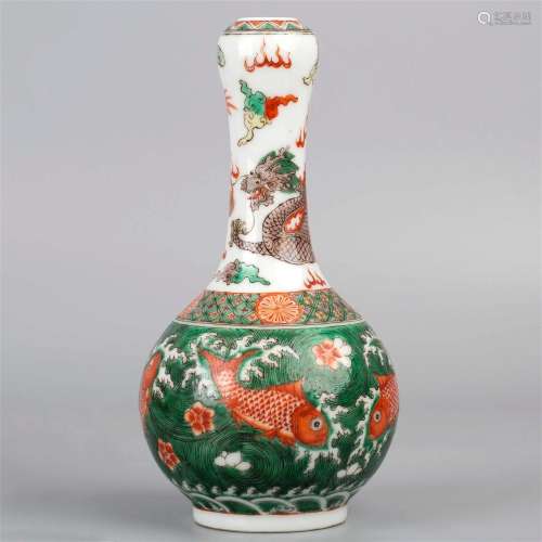 Five-color garlic-mouth vase with the mark of Daqing Kangxi ...