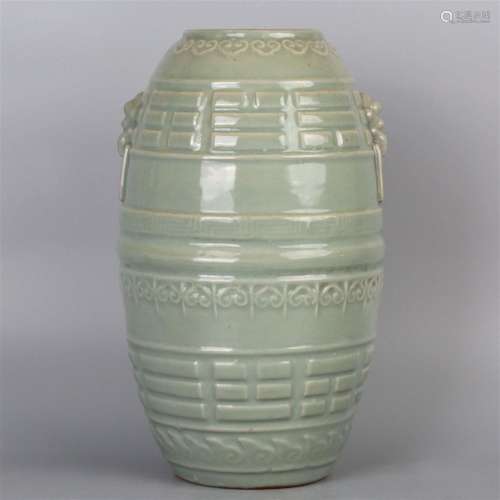 Plum Green Glazed Cong-shaped Round Vase, 19th Century