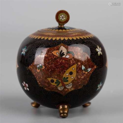 Cloisonne enamel tripod jar 19th century