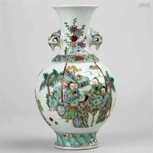 Multicolored Vase with Animals Ears and Characters and Daqin...