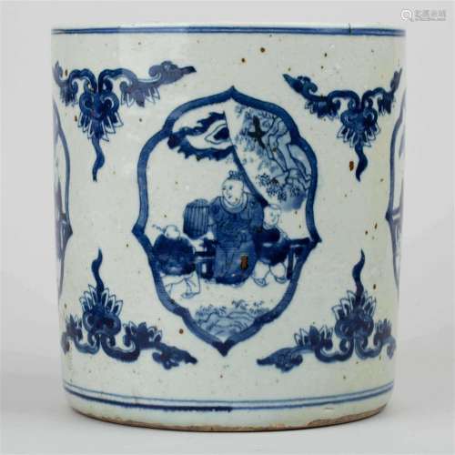 Blue and white Four consecrated Figure Brush holder, 20th Ce...