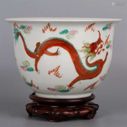 famille rose dragon and phoenix pattern flowerpot, 19th cent...