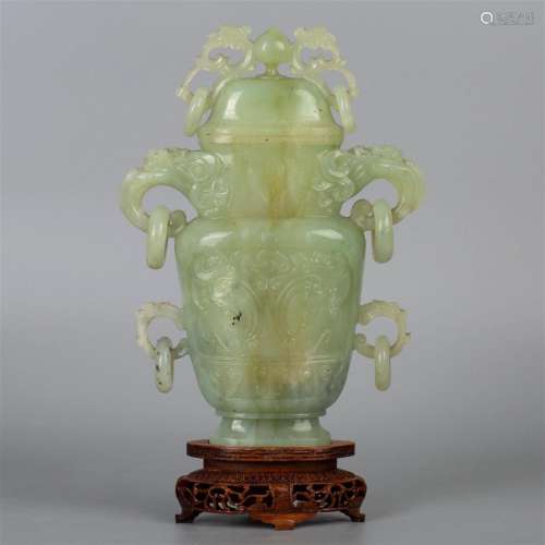 Jade 'bat' bottle with deagon and pheonix holding rings in m...