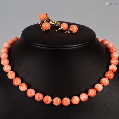 Coral necklace earrings ring set