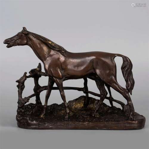 Cast Bronze Metal Horse with Rambling Fence 20th century