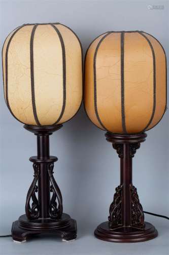 A set of mahogany table lamps from Late Qing Dynasty 19th ce...