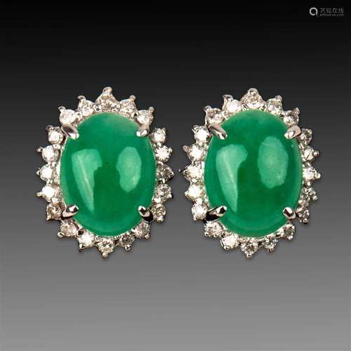 JADEITE GRADE A INLAID DIAMOND EARRINGS