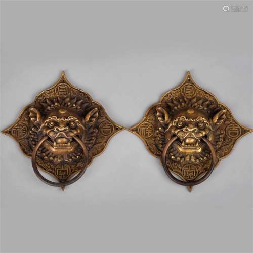 Copper door knockers set, late Qing/Republic of China