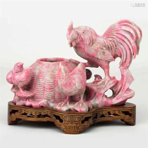 COLORED JADE CHICKEN, 19th century