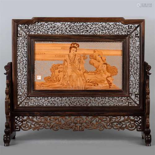 Sandalwood table screen, 20th century