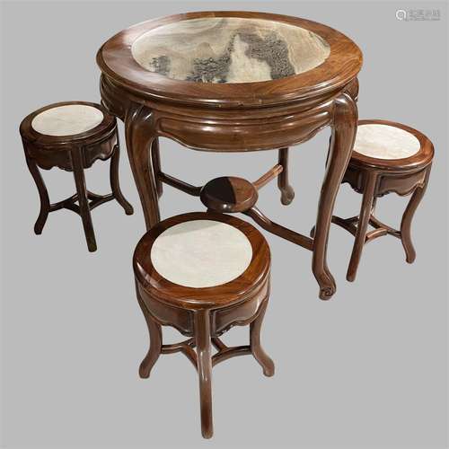 Antique Rosewood And Marble Tea Table Set