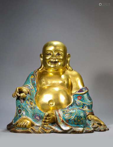 A CLOISONNE ENAMEL BRONZE SEATED BUDDHA