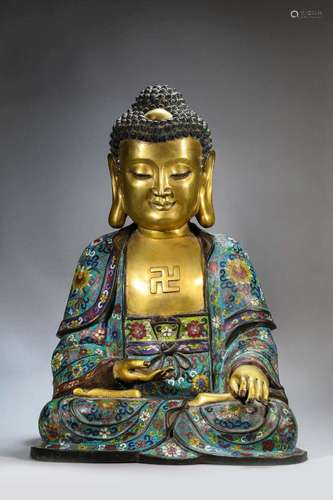 A CLOISONNE ENAMEL BRONZE SEATED SHAKYAMUNI