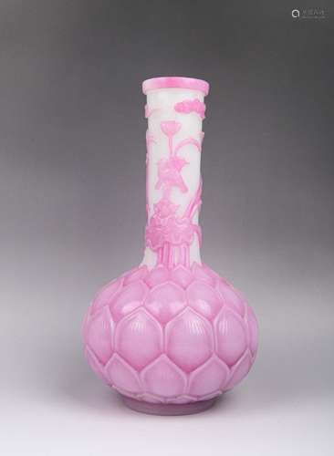 A PINK-OVERLAY GLASS VASE.