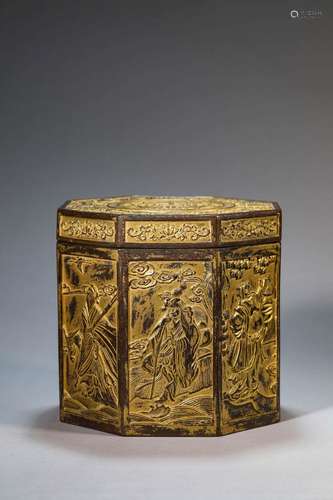 A GILT-BRONZE FIGURE OF BOX AND COVER.MARK OF QIANLOING