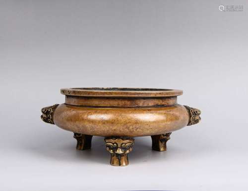 A BRONZE TRIPOD CENSER.MARK OF XUANDE