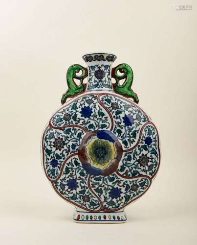 A WUCAI MOONFLASK.MARK OF QIANLONG