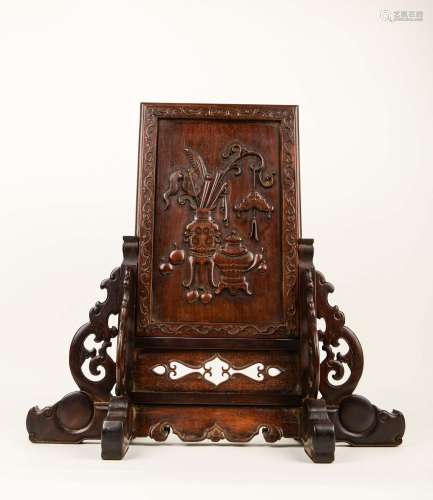 A CARVED HUANGHUALI TABLE SCREEN
