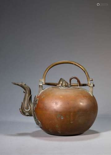 A BRONZE TEAPOT AND COVER