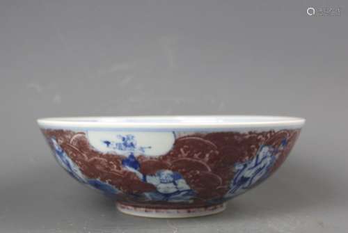 AN IRON-RED BLUE AND WHITE BOWL.MARK OF DAOGUANG