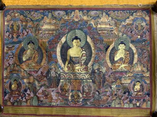 A THANGKA OF THREE BUDDHAS