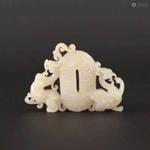 A CARVED WHITE JADE 'DRAGON,PHOENIX' PENDANT.HAN DYNASTY