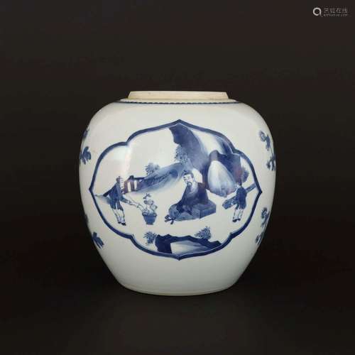 A BLUE AND WHITE JAR