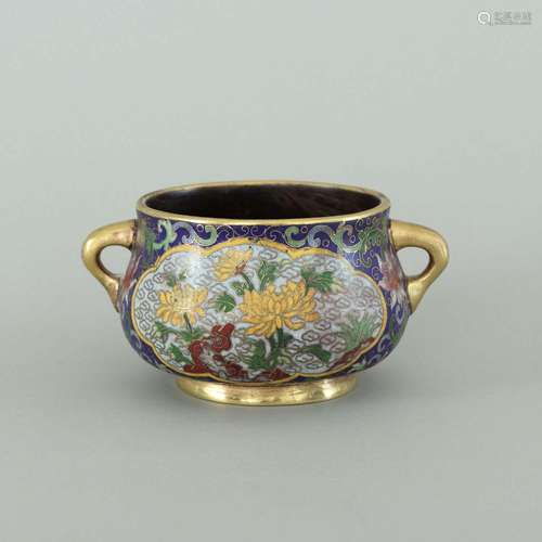 A CLOISONNE ENAMEL CENSER VASE.MARK OF QIANLONG