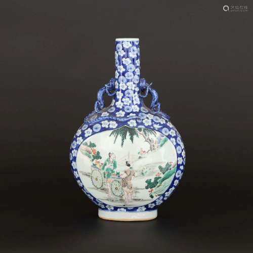 A BLUE AND WHITE WUCAI MOONFLASK