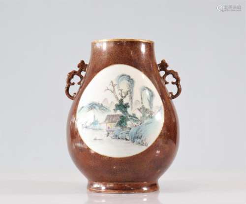 VASE IN THE SHAPE OF A HU FAMILLE PINK BROWN POWDERED GOLD C...