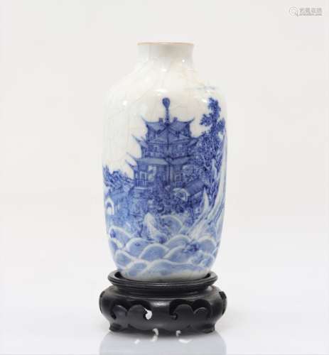 BLUE WHITE PORCELAIN VASE WITH LANDSCAPE DECORATION