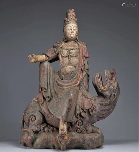 LARGE GUANYIN BODHISATTVA CHINA 18TH CENTURY POLYCHROME WOOD