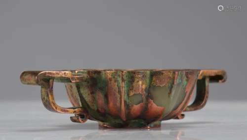 SUMPTUOUS QIANLONG CARVED AND LACQUERED JADE CUP