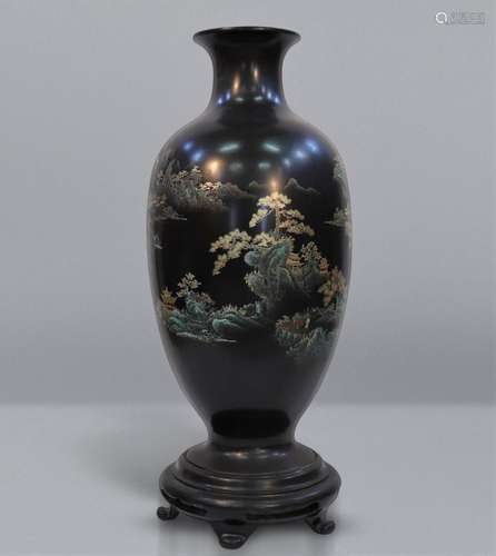 IMPORTANT (1M10) FUZHOU LACQUER VASE WITH LANDSCAPE DECORATI...