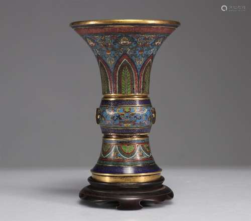 GU VASE IN CLOISONNE BRONZE, ARCHAIC DECORATION, QIANLONG PE...