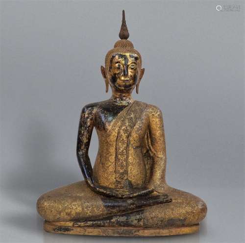 IMPORTANT LARGE GILT BRONZE BUDDHA, IN A RARE POSE (DHYANA M...