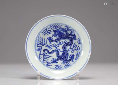 BLUE WHITE PORCELAIN PLATE DRAGON BRAND GUANGXU