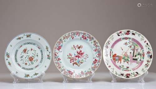 PLATES (3) 18TH CENTURY FAMILLE ROSE PORCELAIN