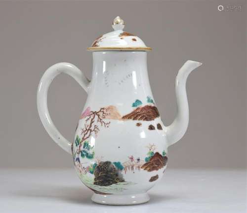 18TH CENTURY FAMILLE ROSE PORCELAIN TEAPOT LANDSCAPE DECOR