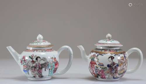 TEAPOTS (2) IN 18TH CENTURY FAMILLE ROSE PORCELAIN