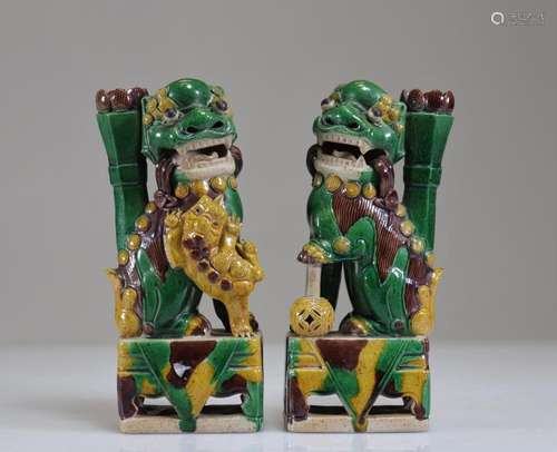 PAIR OF FO DOG INCENSE HOLDERS IN 18TH CENTURY ENAMELLED SAN...