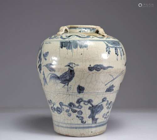 BLUE CRACKED CELADON VASE, BIRD DECOR, MING PERIOD