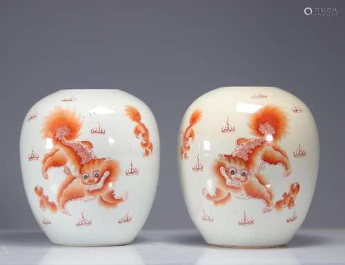 PAIR OF PORCELAIN VASES DECORATED WITH FO 19TH CENTURY DOGS