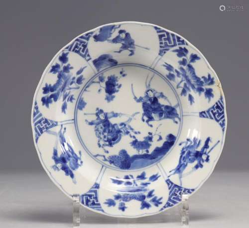 BLUE WHITE PORCELAIN PLATE DECORATED WITH KANGXI MARK AND PE...