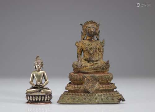 LOT OF 2 OLD BUDDHAS IN BRONZE AND SILVER 18/19TH