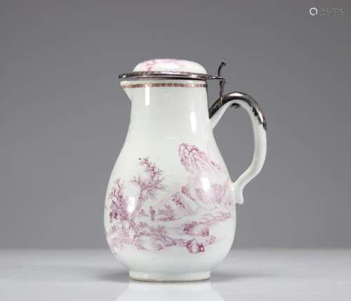 CHINESE PORCELAIN JUG DECORATED WITH RED IRON MOUNTED IN SIL...