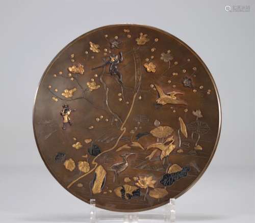 BRONZE PLATE DECORATED WITH JAPANESE INLAYS MEIJI PERIOD