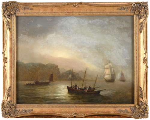 THOMAS LUNY (1759-1837). FISHING BOATS AT TWILIGHT.